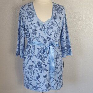 Adonna  XL Chemise & Robe Set Blue Floral Lace Trim